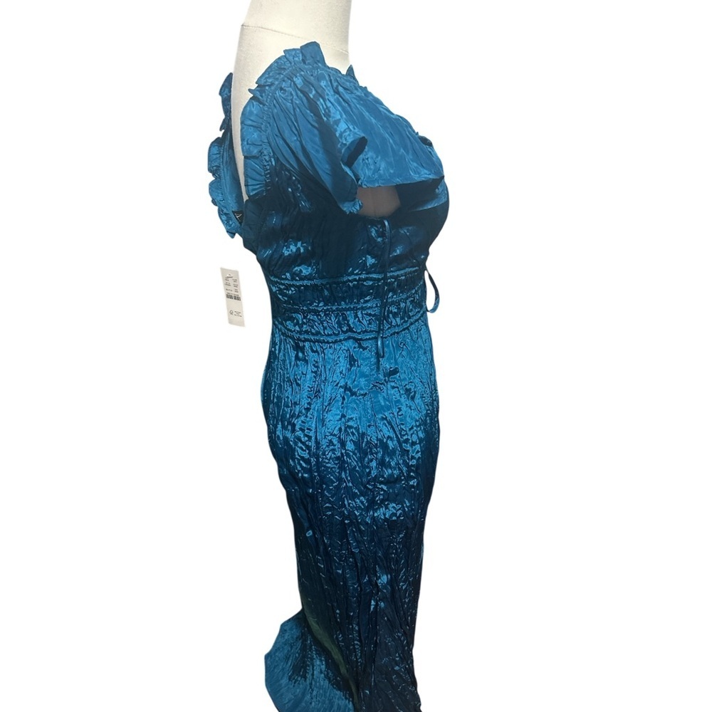 New J.Crew Palermo Crinkle Maxi Dress Nordic Sea Blue Flutter Sleeve V Neck XXS - Picture 4 of 8